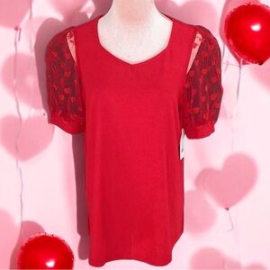 89th + Madison Ruby Red Top NWT Heart Sleeves Medium